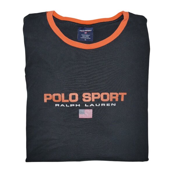VINTAGE Polo Sport Ringer Shirt Men's Size XL Black/Orange Ralph Lauren - Picture 1 of 10